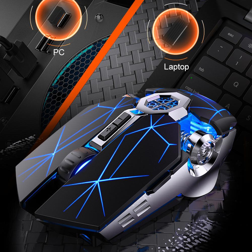 A7 2.4G Wireless Portable Rechargeable Mute Backlit Gaming Mouse for Laptops