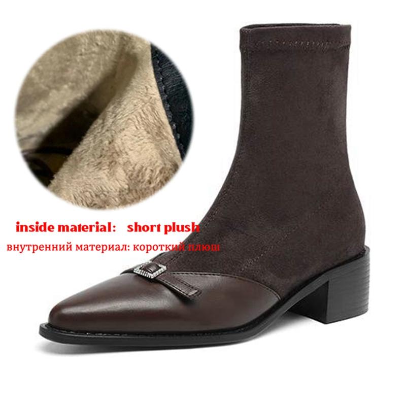 Krazing Po Микрофибра Зимние Остроносые Размер 33 Ковбойские Сапоги Размер 43 Металлическая Пряжка Толстый Каблук Эластичные Ботильоны