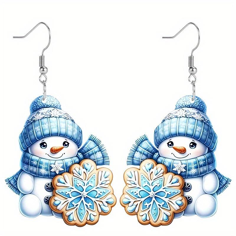 Розовые блестки 2D акриловые мультяшные рождественские серьги в виде снеговика женские ювелирные изделия подарок идеально подходит для вечеринок и праздников