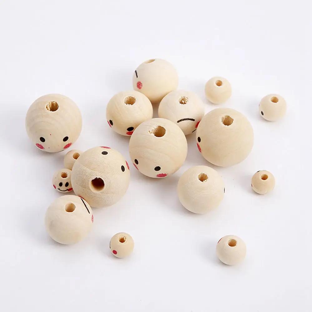 10pcs-60pcs Smile Face Painting Round Natural Wood 10mm 12mm 20mm 25mm Loose Beads for DIY Crafts Woodcraft Jewelry Bracelet Making Accessories