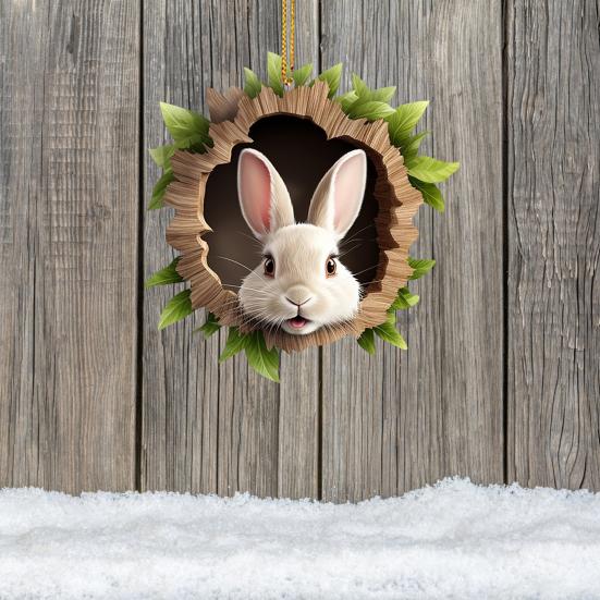 1/5Pcs Easter Rabbit Ornament Easter Bunny Tree Hole Acrylic Pendant Door Window Hanging Decoration for Holiday Home Decor