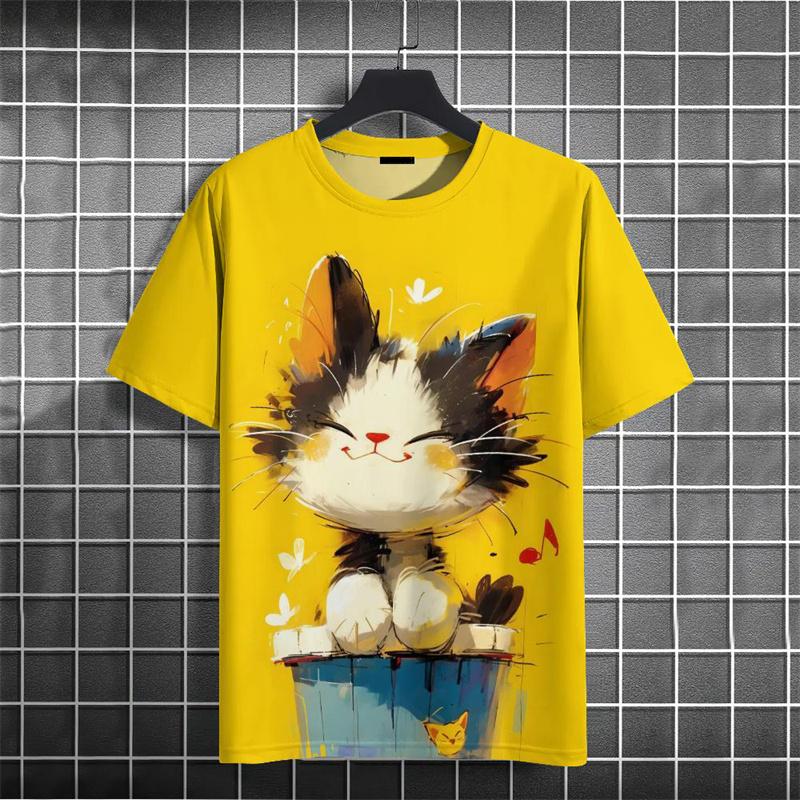 Футболка с рисунком мультяшного кота с 3D-принтом для мужчин, забавные милые футболки с животными, летние свободные футболки с коротким рукавом, топы с круглым вырезом