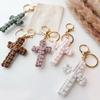 Handmade Christian Cross-shaped Keychain with Golden Ring Compact Comfortable Prayer Pendant