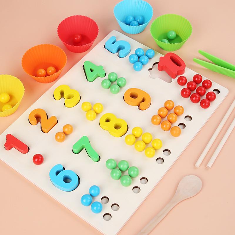 Wooden Number Color Bead Sorting Board Educational Toy For Toddlers Learning