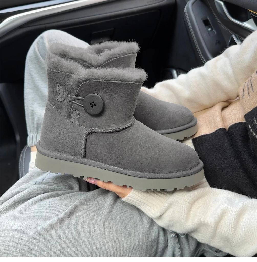 Натуральная кожа, натуральная шерсть, овечий мех, цельная пряжка, низкий вырез, два на ноге, модные, теплые, толстые каштановые зимние сапоги