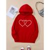 Толстовка с капюшоном и принтом в виде сердца, повседневная, с карманом, длинным рукавом, на шнурке, толстовка, женская одежда