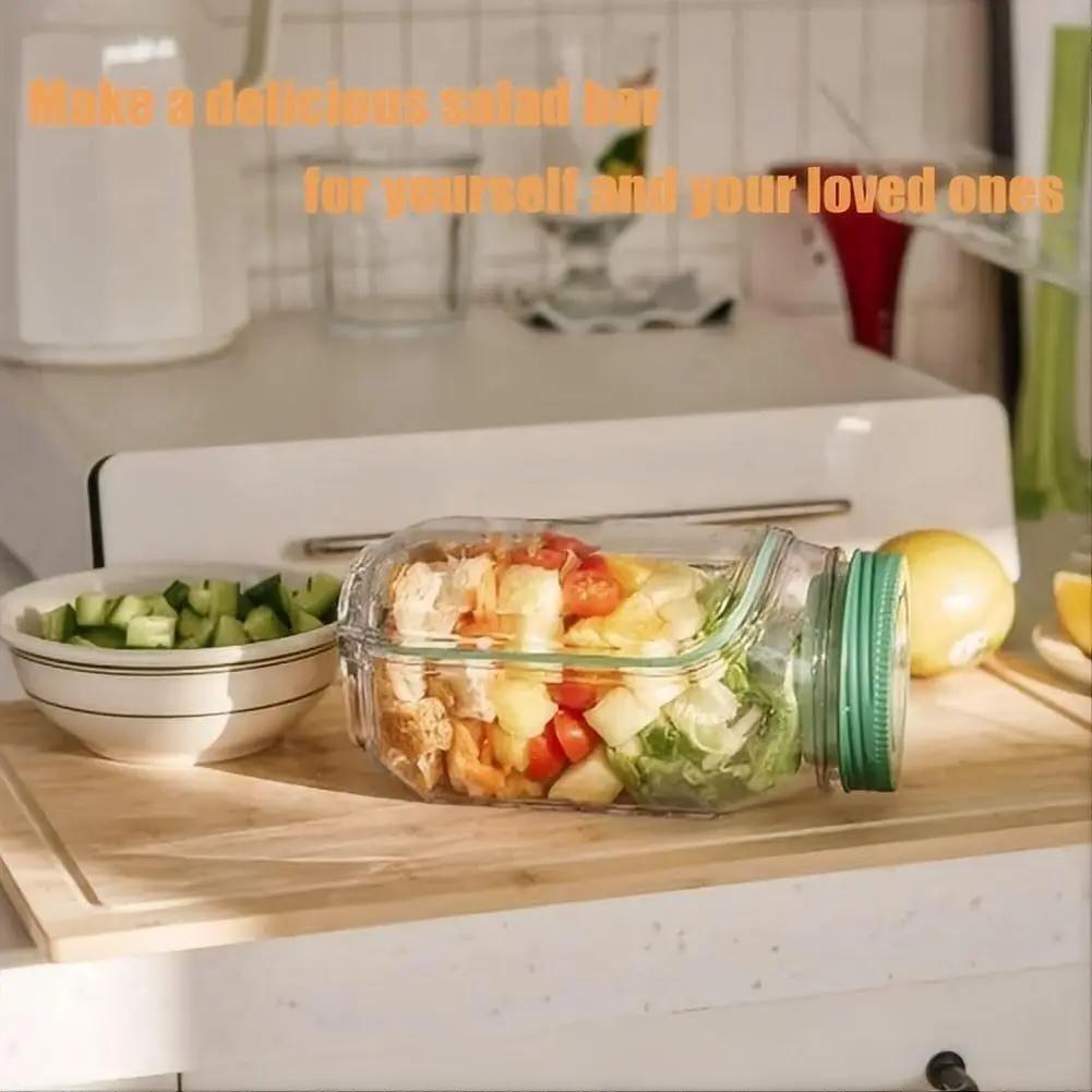 Creative Salad Jar for Fruit & Veggie-Side-opening,Wet/Dry Separation,Sealed with Lid,Fresh-Keeping,Portable Salad Container