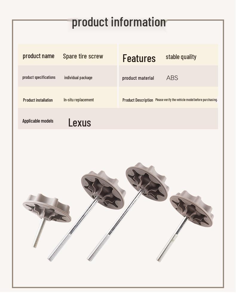 Lexus & Toyota Spare Tire Screw Bolt for ES250, IS350, RX270, RC, UX, Camry, C-HR