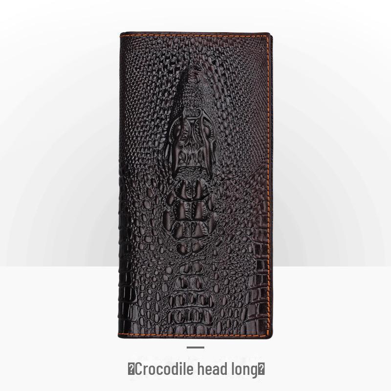 Мужской ретро-кошелек из натуральной кожи с тисненым вручную узором под крокодила, длинный, большой вместимости, с отделениями для нескольких карт.