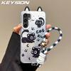KEYSION Милый чехол-ушки с рисунком для Samsung S23 FE 5G с ремешком, противоударный чехол из мягкого силикона + ПК для Galaxy S23 FE