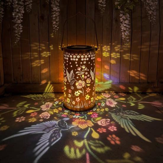 Colorful Solar Floral Lantern, Outdoor Metal Hummingbird Solar Light, Waterproof Butterfly LED Garden Lantern, Hanging Lantern for Outside Table Tree