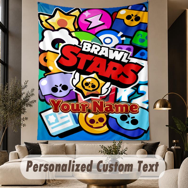 Custom Text Tapestry Brawl Stars Print Wall Tapestry Indoor Living Room Wall Decor