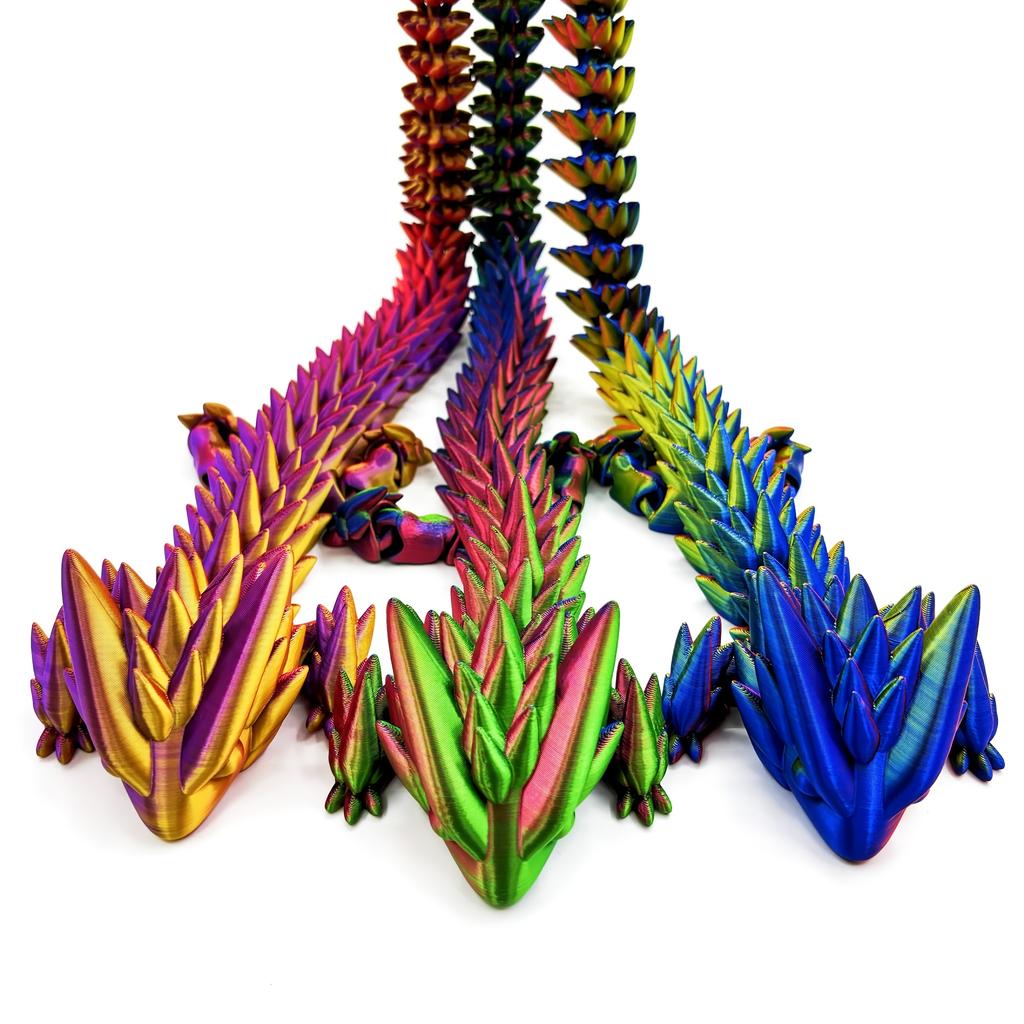 2-Piece Set with Random Color Gradient, Dragon King Design, 3D Printed Articulated Dragon, Luminous Version Available, Movable, Multi-Colo