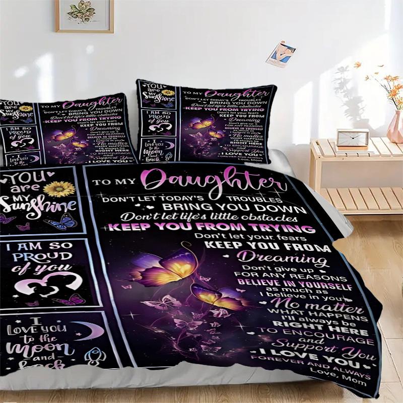 3PCs Daughter Encouragement Quote Design Cover Set, Breathable Fabric, Machine Washable (1 Duvet Cover + 2 Pillowcases) (Without Quilt) yy250911082