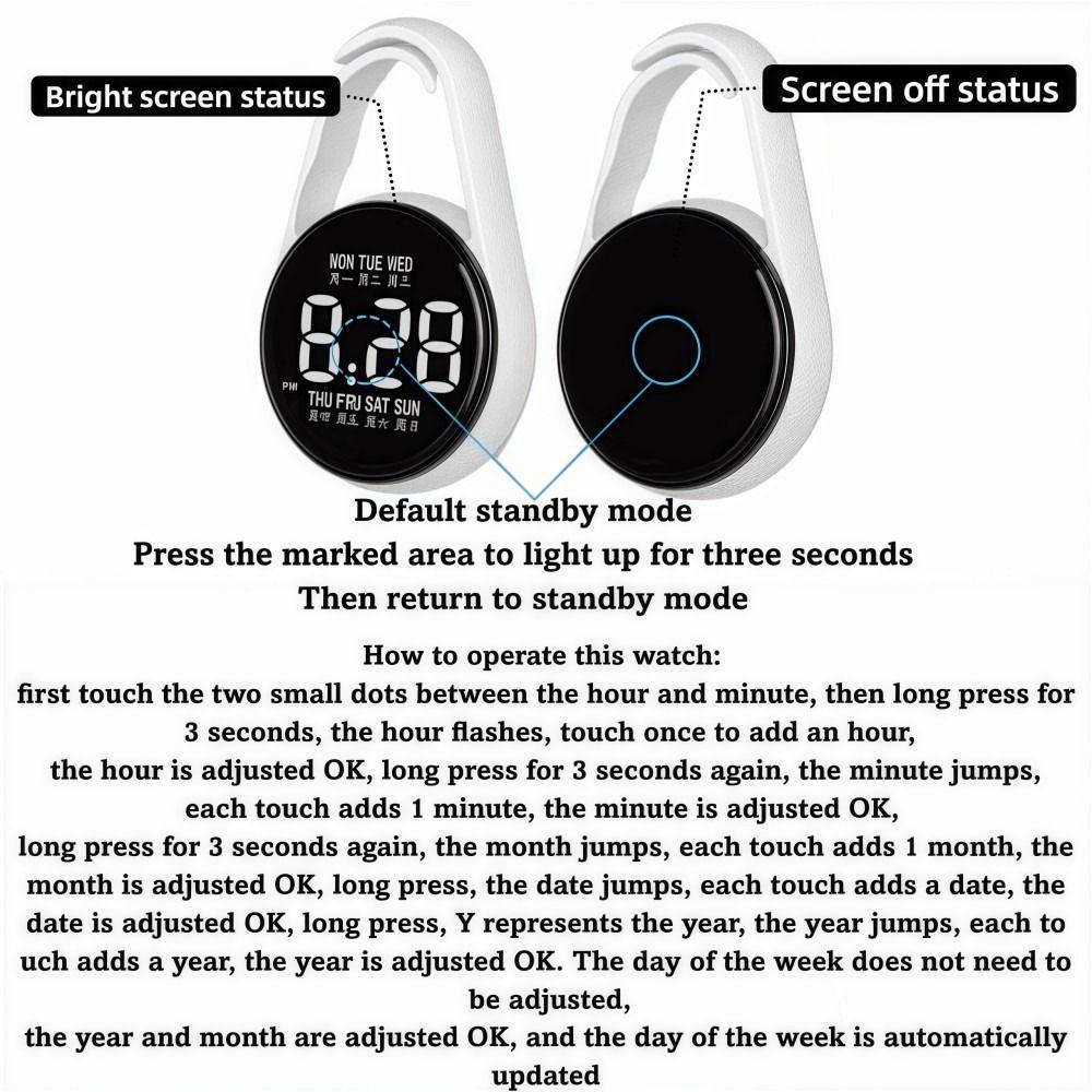 LED Electronic Hanging Watch Portable Waterproof Pocket Watch Digital Display Carabiner Luminous Pocket Watch Children/Adults