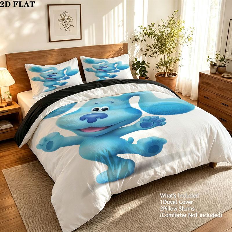 Blue'S Clues Pattern Bedding Quilt Set Quilt Cover Pillowcase Home Birthday Gift(1 * duvet cover + 2 * pillowcase, without core)
