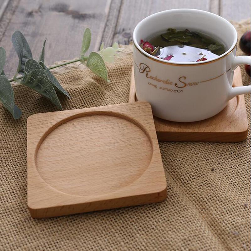 Natural Beech Wooden Coaster Drink Mat Cup Pad Round Square Heat Resistant Pad