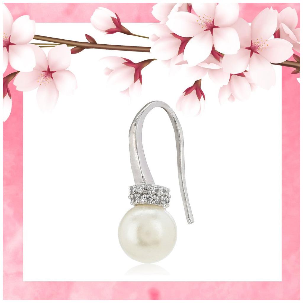 Женские серьги-кольца Estele с родиевым покрытием и жемчугом CZ