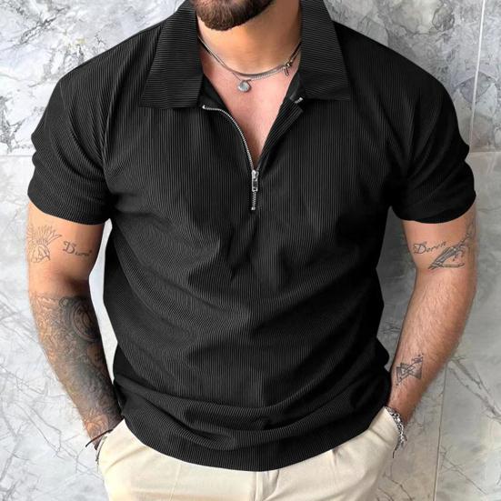 Мужская футболка с застежкой-молнией и лацканами, однотонная, с короткими рукавами, повседневная, свободная, летняя футболка для гольфа, уличной одежды, пляжа, путешествий