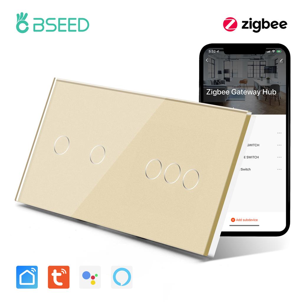 BSEED 2/3/4/6-клавишный Zigbee Умный EU Одиночный Фаза 157 мм Сенсорный Выключатель Света Стеклянная Панель Умный Переключатель Совместим с Alexa Smart Life