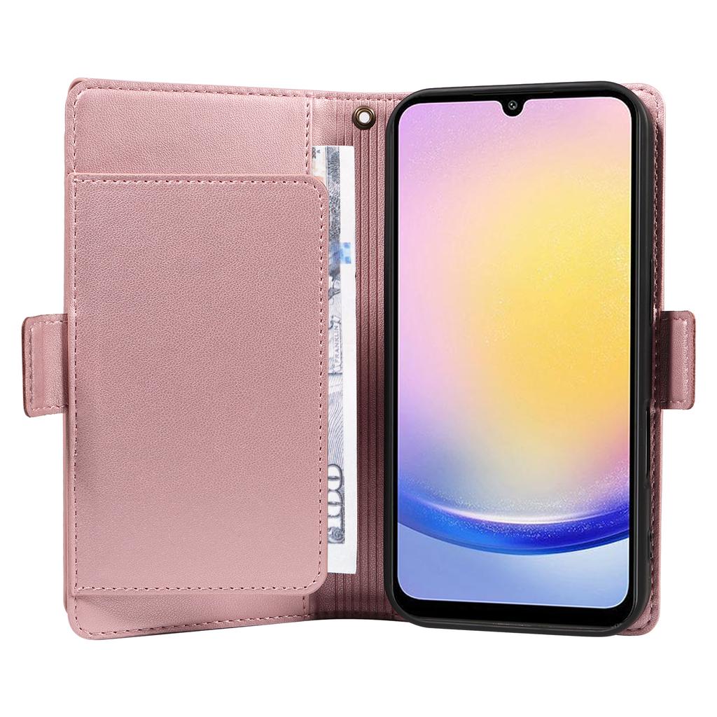 For Samsung Galaxy A25 5G (Global) Case with Multi-Card Holder and Strap PU Leather Phone Cover Stand