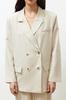 Женская мода бежевый двубортный пиджак из хлопка и льна с застежкой