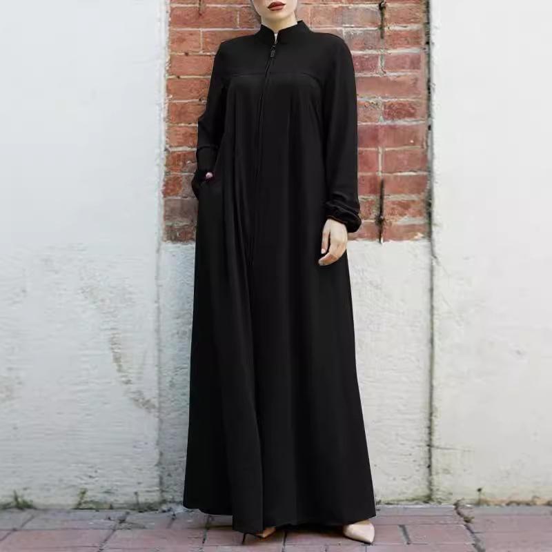 Женский кардиган большого размера с воротником-стойкой и застежкой-молнией, свободное однотонное платье