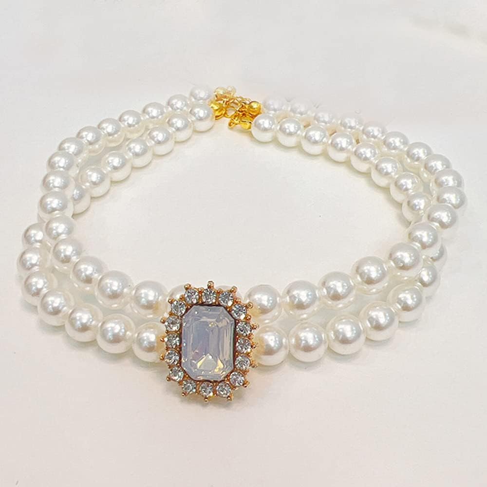 Pet Collar Adjustable gem cat Pearl Necklace Set with Diamond Elastic pet Accessories