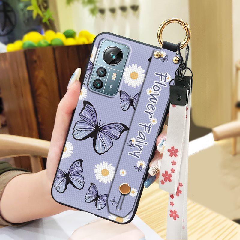 Dirt-resistant Durable Phone Case For Blackview A85 Phone Holder Anti-knock Wrist Strap Wristband Back Cover Ring Flower