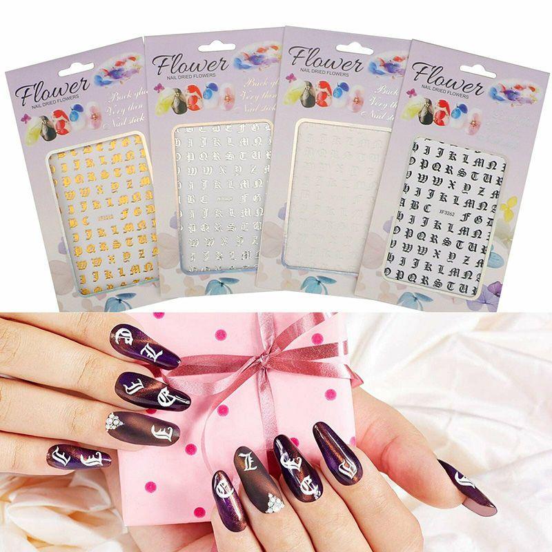 Customizable 3d Nail Art Stickers With Stylish Letter Designs For Unique Nail Art Creations