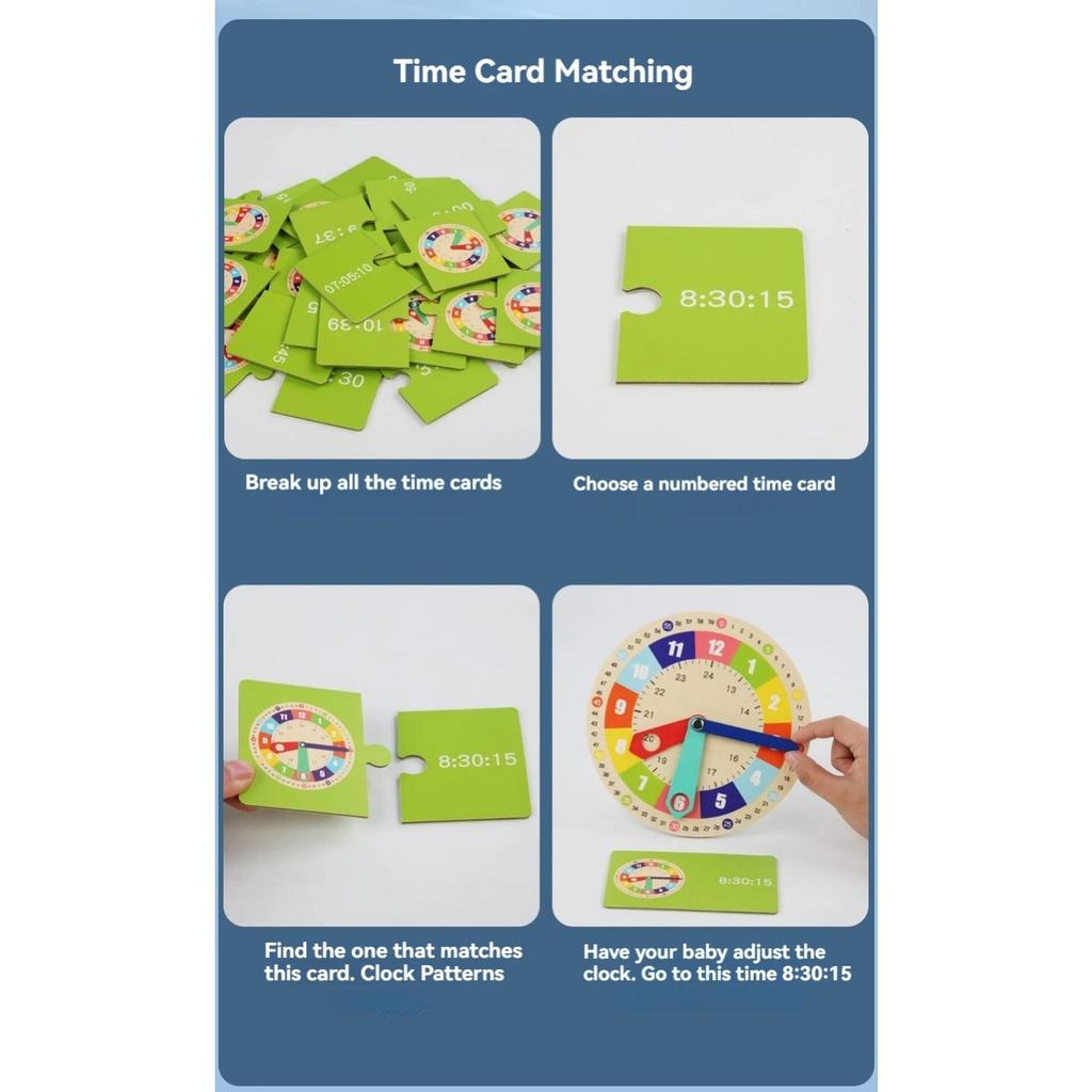 Wooden Clock Model Teaching Aid Learning Clocks with Cards Kindergartner Toy for Game Interaction Time Cogn
