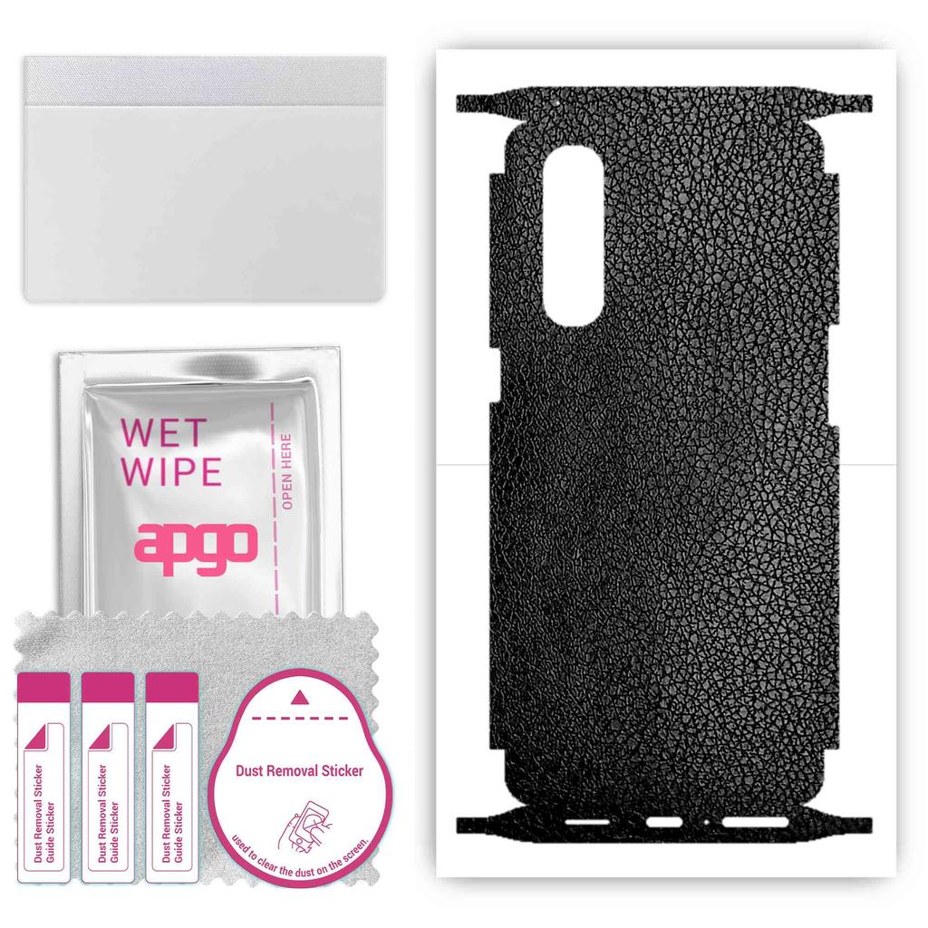 apgo Protective Skin Sticker for the Back+sides Compatible with Oppo Reno3 Pro, Full Wrap Film, Foil, Vinyl - Pattern Black Leather