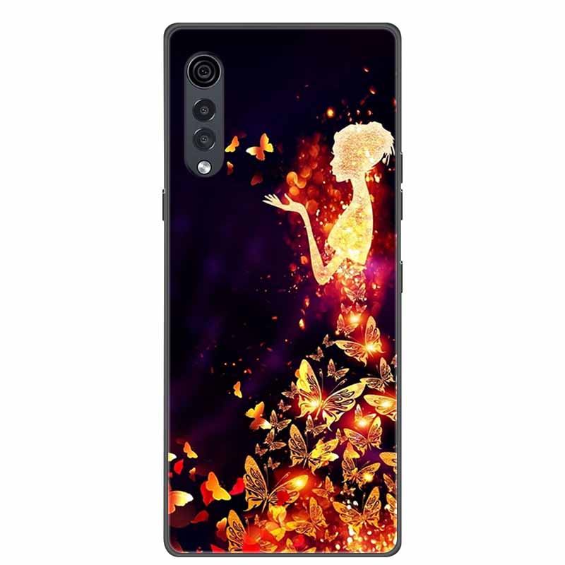 Для телефона LG Velvet Роскошный Чехол Черный Мягкий Силикон ТПУ Задняя Крышка для LGVelvet 5G Funda LMG910EMW Защитный Колпачок Capa Мультяшный Coque