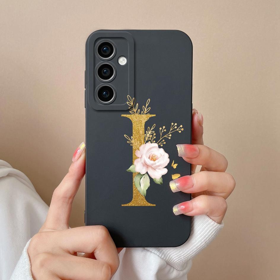 For Samsung Galaxy A35 F15 S24+ A15 S24 Ultra M15 A55 Back Cover Popular Flower Letters Cases Screen Protector Anti Drop Luxury Phone Bags For Samsung
