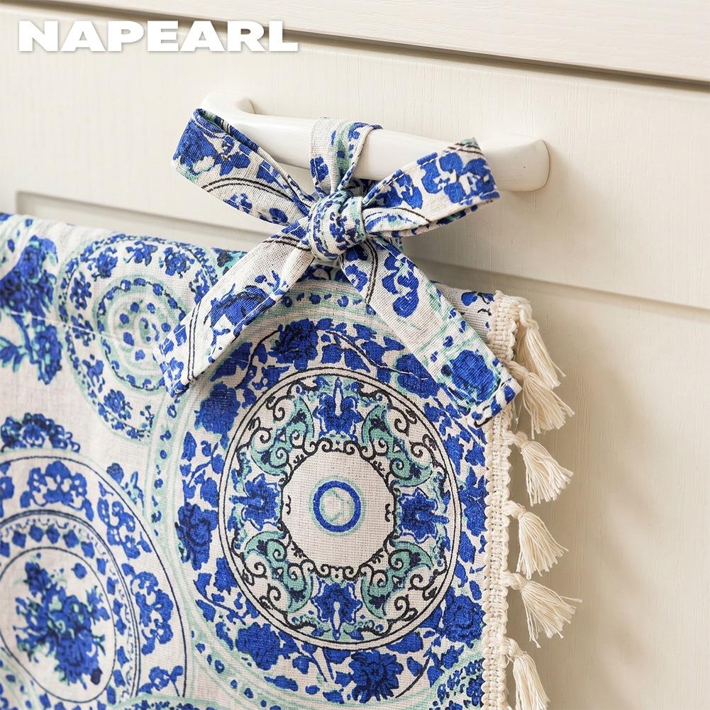 1 шт. NAPEARL Сине-белый фарфоровый принт, юбка для духовки, хлопково-льняная занавеска на дверь духовки с кисточкой, для декора кухни и дома