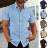 Men Summer Shirt Solid Color Single-breasted Loose Chest Pockets Turn-down Collar Short Sleeves Soft Breathable Lightweight Cardigan