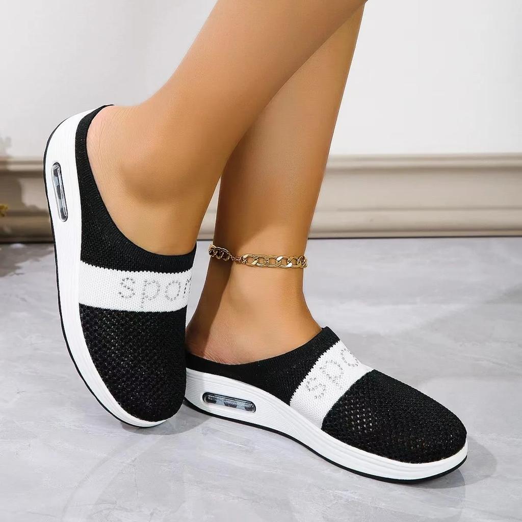 Fashion Hot Sales  New 2024 Women Mesh Flat Shoes HalfSlippers Thic BottemSliponBreathableCasyal SandalsBreathableSlidesSlippers