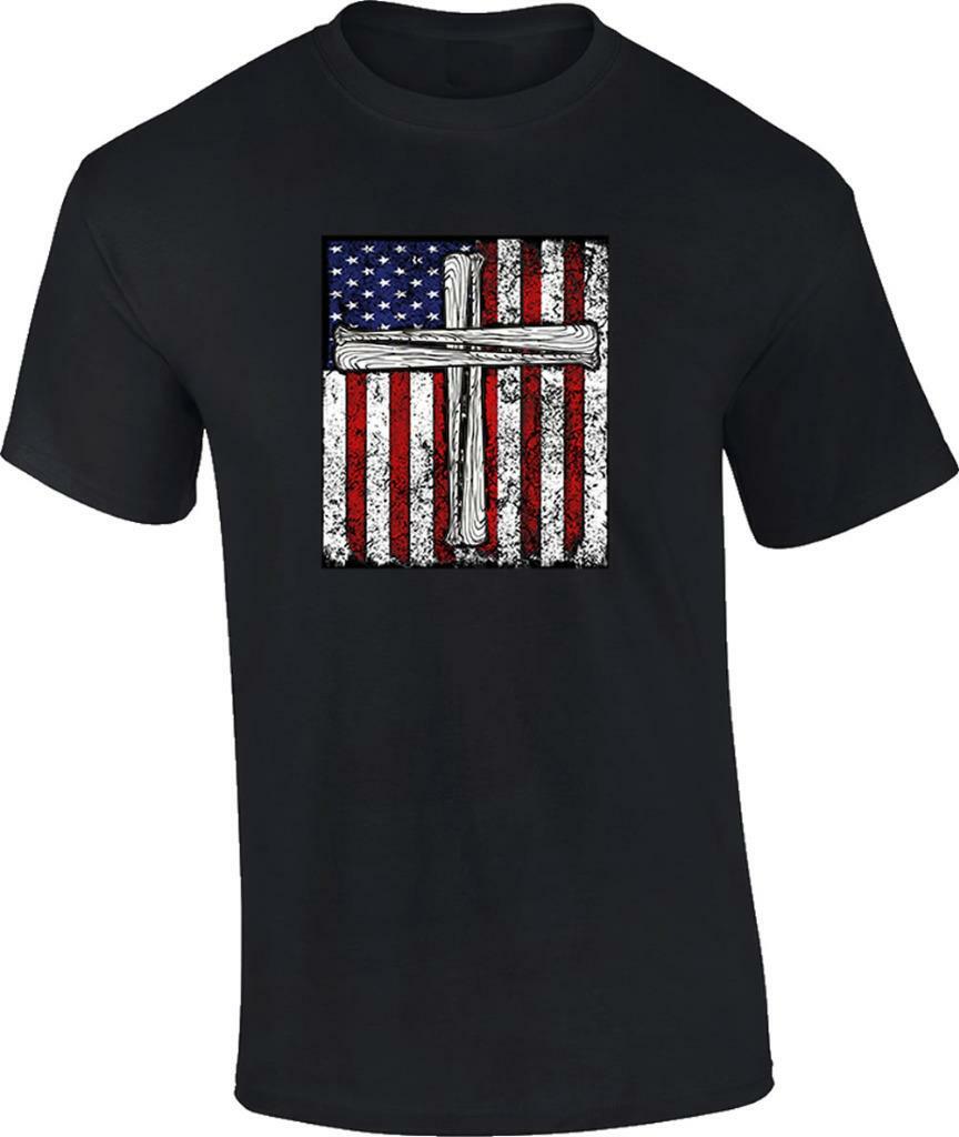 Patriotic Christian American Flag Cross Bats T-Shirt