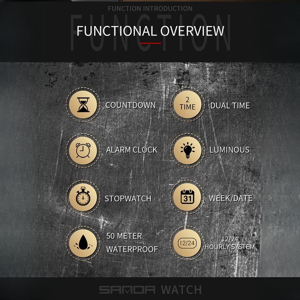 SANDA Модные электронные часы Многофункциональные квадратные спортивные часы-хронограф Водонепроницаемые наручные часы Бизнес-часы