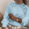 Women's Fashion Long Sleeve Round Neck Hollow Lace Lace Knit Top