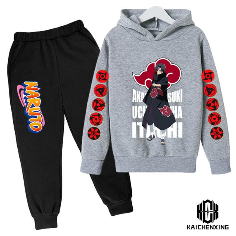 Толстовка с капюшоном «Наруто», детский спортивный костюм, комплект одежды для мальчиков, одежда для маленьких девочек, повседневные свитера с капюшоном «Какаши» + брюки, 2 шт.