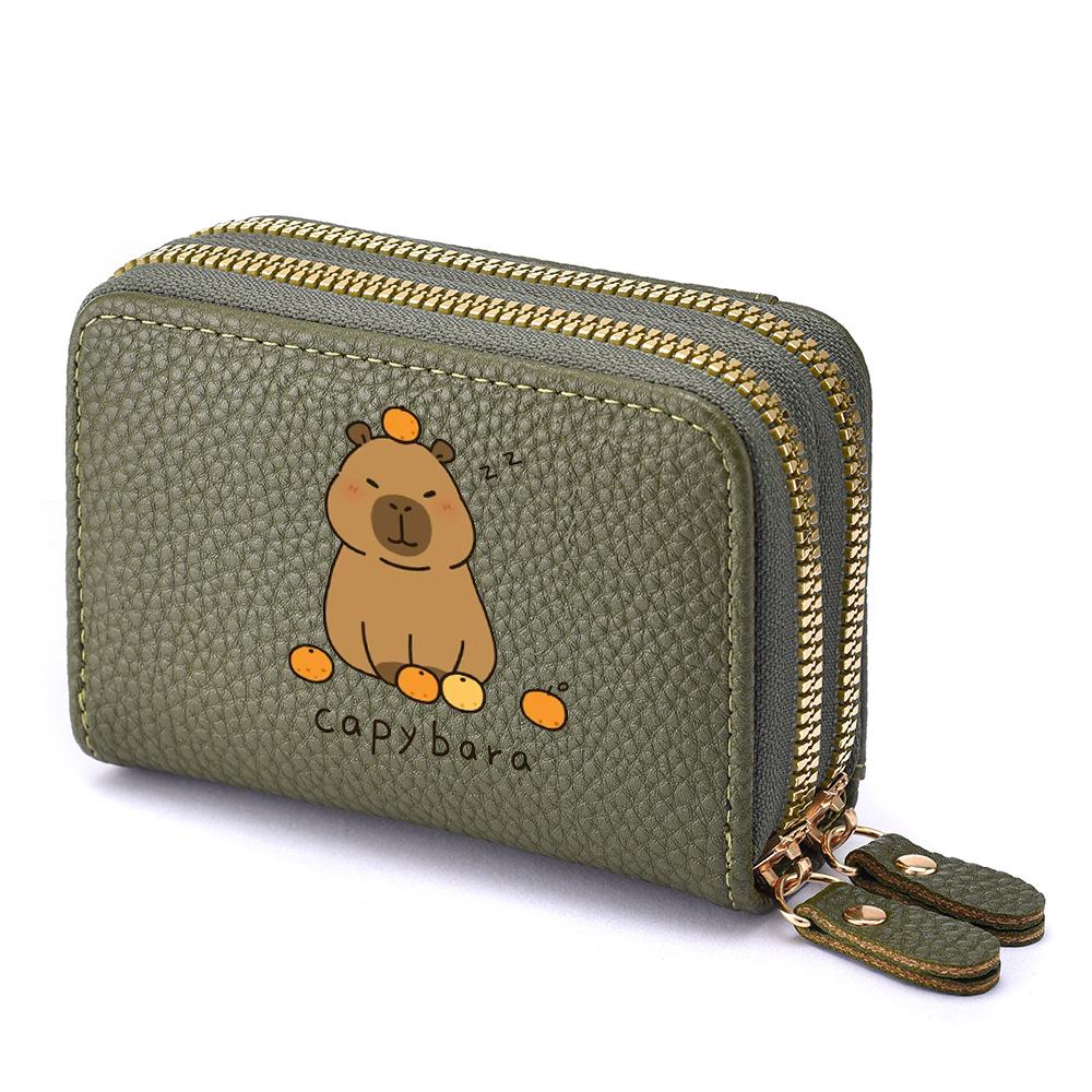 Держатель для кредитных карт из искусственной кожи на двойной молнии с окошком для фото для женщин, милый мультяшный принт, идеальный подарок на день рождения для дам