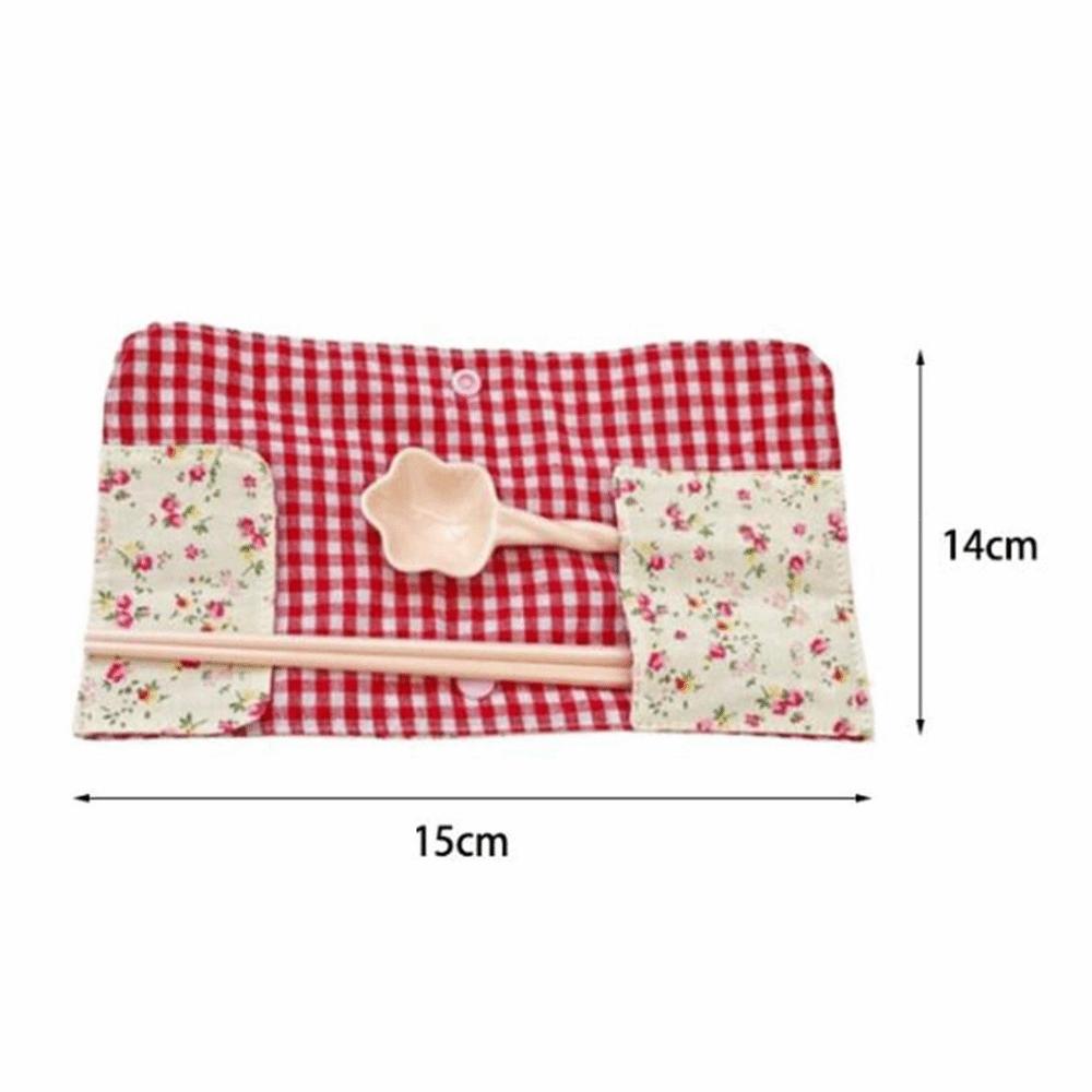 Floral Plaid Spliced Tableware Storage Bag Utensil Pouch Chopsticks Spoon Storage