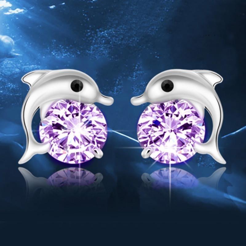 Exquisite Ladies Dolphin's Love Rhinestone Ear Stud Earrings With Timeless Design