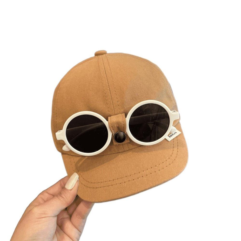 Soft Short Brim Children Baseball Hat Solid Color Sunscreen Kids Sun Hat Detachable Sunglasses Anti-UV Girls Peaked Cap Baby