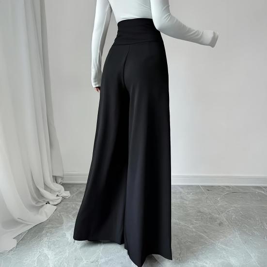 Женские повседневные брюки с высокой талией, оверсайз, с широкими штанинами, офисные брюки с карманами, однотонные, свободного кроя, деловые брюки