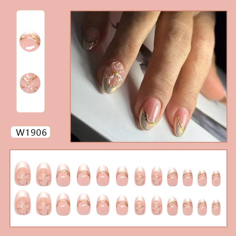 Ice crystal three-dimensional flower gilt French pearlescent girl versatile white ins style manicure 24 pieces