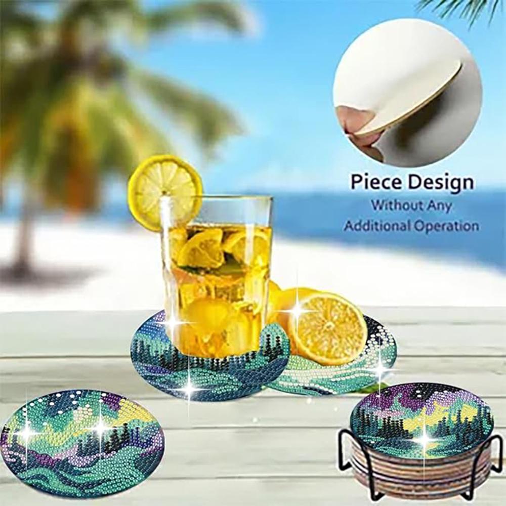 8 штук/набор подставок с узором «Аврора», расписанных алмазной мозаикой, подставки «Сделай сам» с держателем, подходят для начинающих и взрослых, подарки, товары для искусства и рукоделия