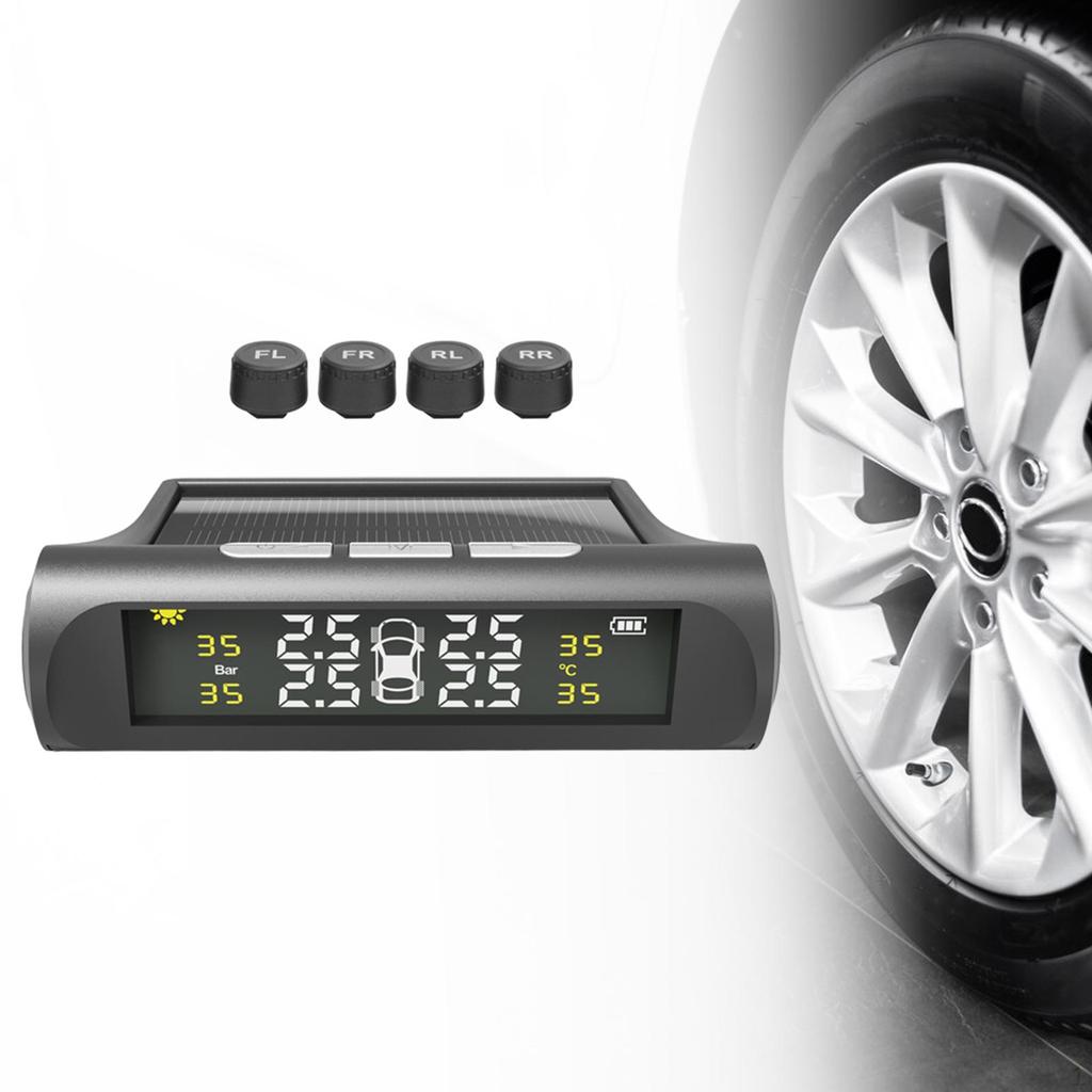 Tire Pressure Monitor System Solar Power and USB Charging LCD Display, for