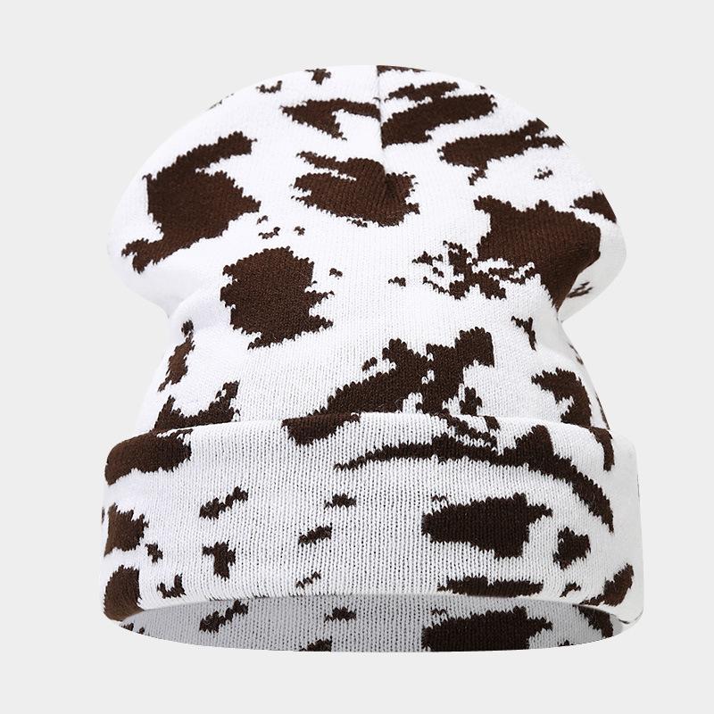 European and American fashion cow pattern jacquard knitted hat new thickened men's and women's autumn and winter big head circumference warm wool hat